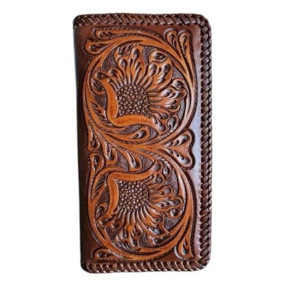 Ranger Belt Company Other - Western  Leather Bi-fold Rodeo Wallet Floral Tooled Ranger Cordovan Stitch Edge